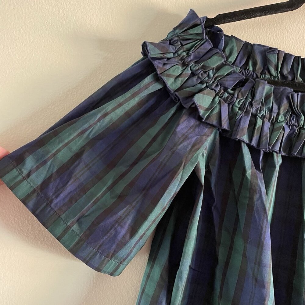 Vineyard Vines Women L Deep Bay Blackwatch Plaid Off The Shoulder Poplin Top NWT - Picture 3 of 9